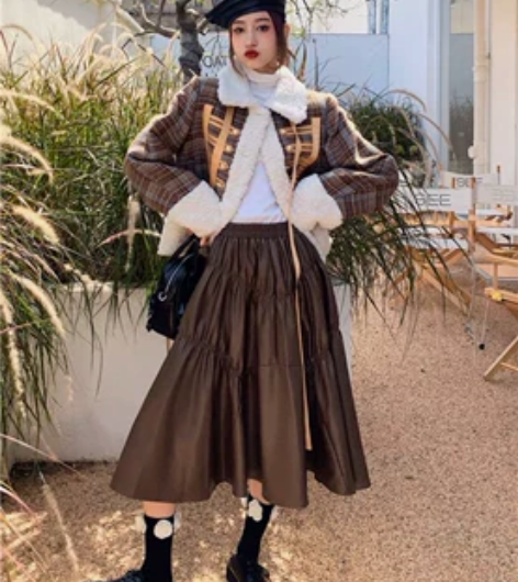 法式复古pu皮半身裙女秋冬不规则设计感小众...