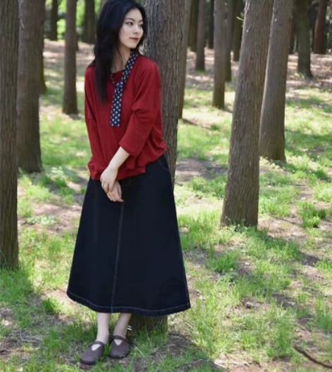 MB春夏新款纯棉牛仔半身裙女森林系文艺百搭...