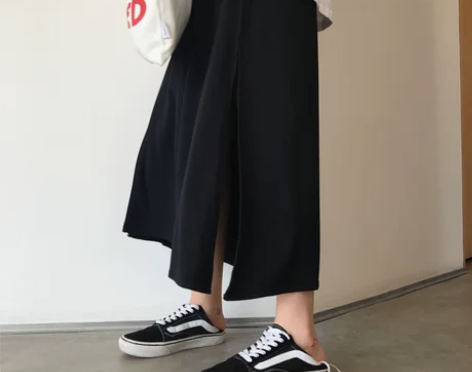 半身裙女ins复古港风高腰a字裙春秋侧边开...