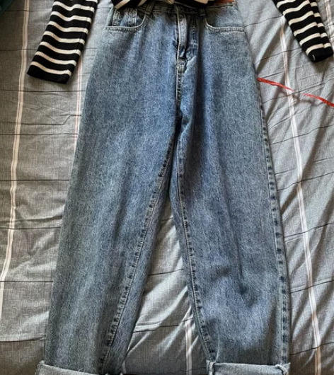 高腰老爹牛仔裤女年新款秋冬季加绒显瘦宽松大...