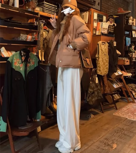 NAOAO 灯芯绒高腰阔腿裤女春秋显瘦直筒...