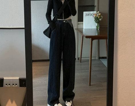 HAOALL 女士牛仔裤阔腿牛仔裤 洗过未...