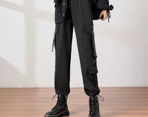 工装裤女春秋季炸街显瘦高腰束脚加长休闲宽松...