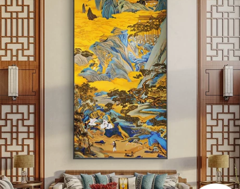 新中式掐丝珐琅彩工艺画入户玄关画竖版桃源仙...