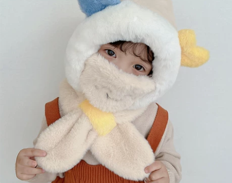 宝宝帽子秋冬季加厚婴幼儿童围巾一体帽口罩护...