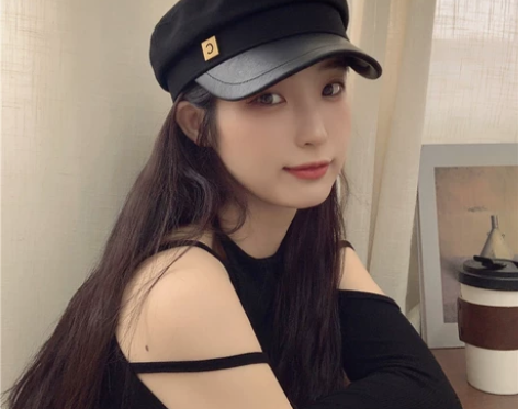 可欲可气质~金属贴片平顶贝雷帽女韩版优雅气...