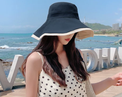 大帽檐双面渔夫帽女夏日遮阳帽遮脸uv防晒帽...