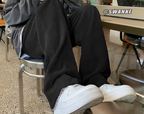 华夫格裤子男裤秋冬季加绒灯芯绒休闲长裤直筒...