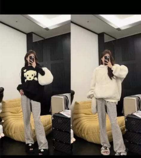 条纹针织垂垂裤加绒爆款休闲长筒弹力 就穿过...