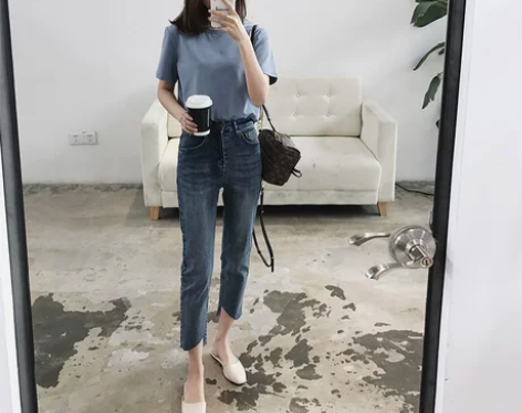 GG超火裤子女ulzzang直筒牛仔裤韩版...