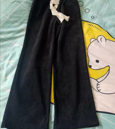 抽绳条绒雪尼尔阔腿裤 黑色加厚 s码 实体...