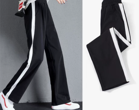 阔腿裤女春秋夏薄款加长白边拖地裤仙宽松垂感...