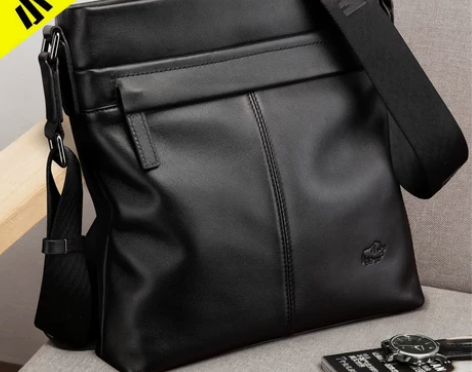 美洲野牛真皮男包单肩包新潮竖款韩版商务休闲...