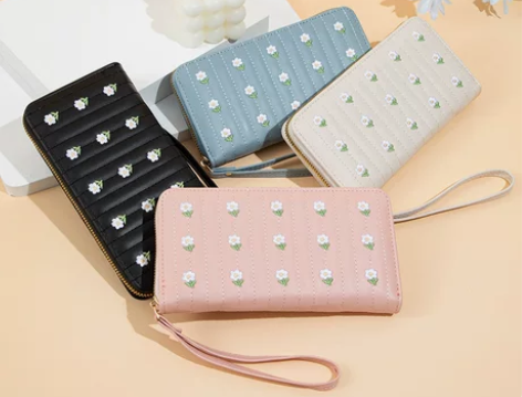 2023女士新款单拉清新甜美小花钱包时尚多...