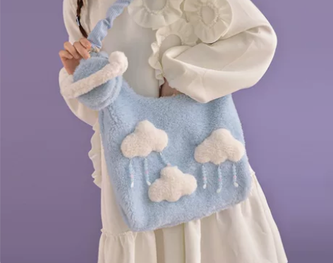 茶茶原创 蓝色云朵羊羔毛托特包 背心包女大...