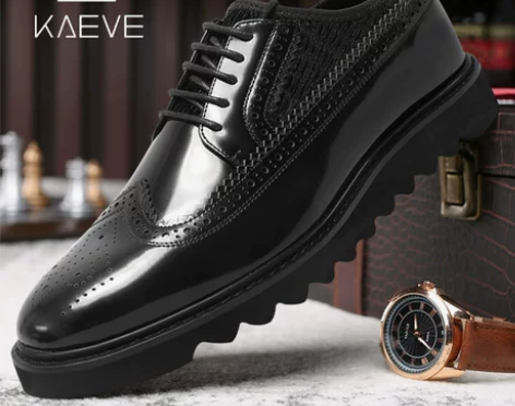 布洛克皮鞋男英伦风雕花男鞋增高商务鞋真皮正...