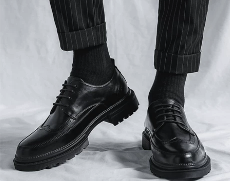 布洛克休闲皮鞋男士英伦风商务正装厚底增高男...