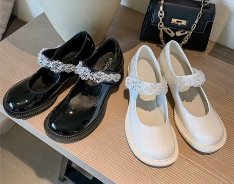 厚底玛丽珍鞋mona同款白色粗跟增高乐福鞋...