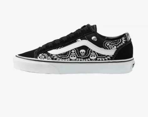 VANS Style 36黑白骷髅腰果花低...