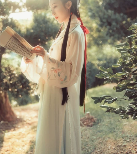 兰若庭汉服海棠春立领纱衫绣花渐变印花日常春...