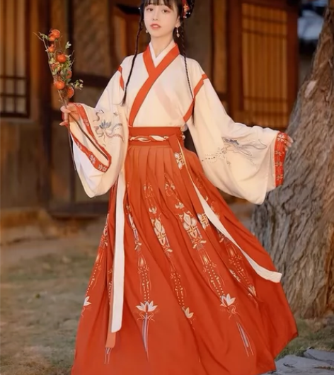 艺缕原创汉服女半生莲秋冬交领晋制齐腰襦裙日...