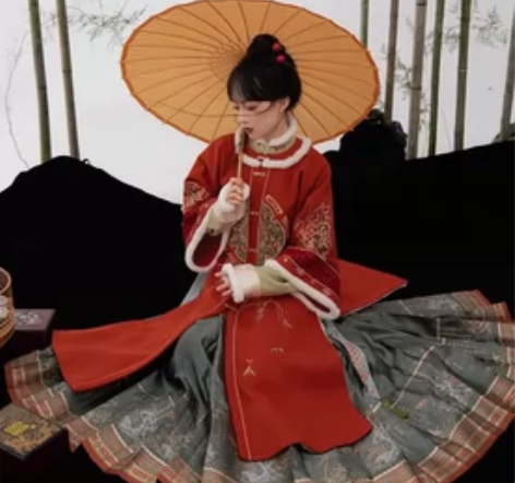 七月夕汉服 剔红海棠国风大典走秀款（红色）...