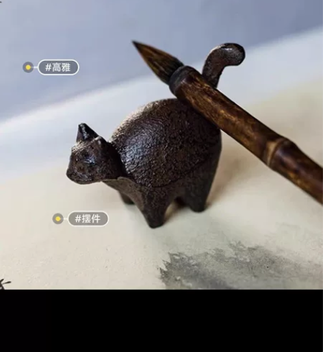 文房书法书画镇纸小猫形状铸铁笔搁一个,可做...