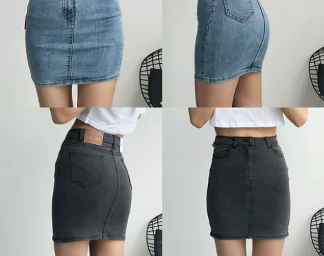 欧美高腰修身高弹牛仔半身短裙显腿长显瘦包臀...