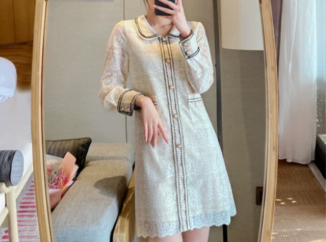 法式复古小众蕾丝裙子女春秋季法式小清新仙女...