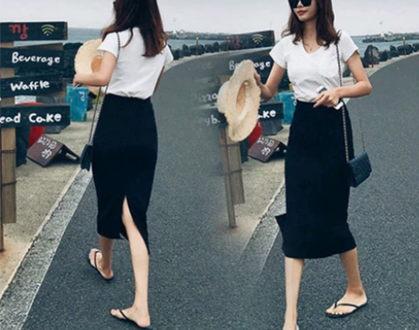 弹力后开叉包臀裙中长款裙春夏女2019高