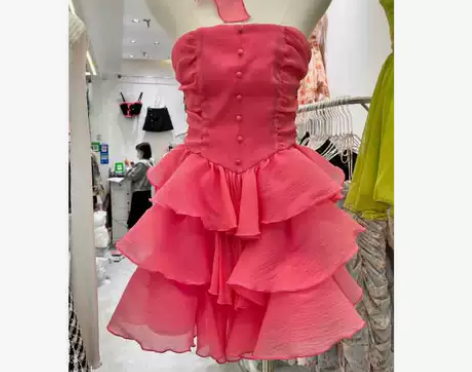 性感一字肩连衣裙夏季女纯欲辣妹修身挂脖蛋糕...