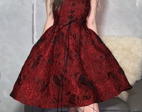 三四三四气质性感风暗纹提花抹胸吊带裙高腰系...