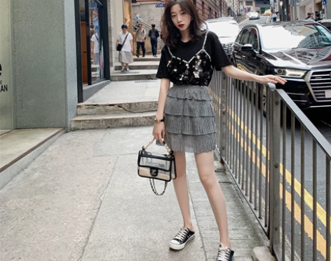 裙子女2019新款很仙的法国小众半身裙褶皱...