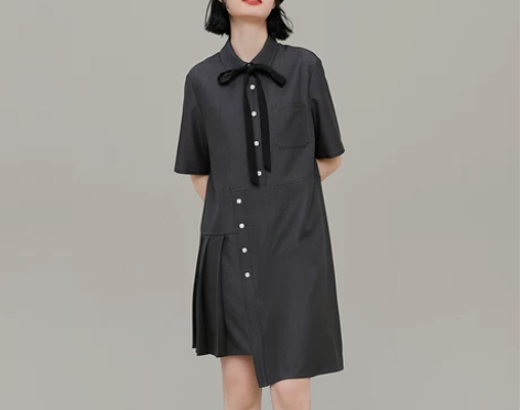 阔色衬衫连衣裙2020春夏新款宽松设计感学...