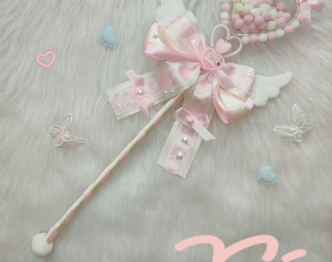Lolita原创手作手杖甜系可爱爱心毛球拍...