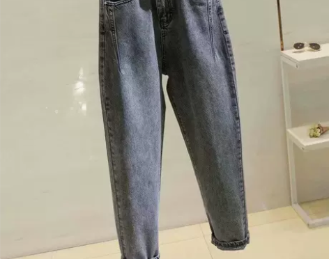 大码女装秋冬新款高腰牛仔裤女宽松显瘦百搭直...