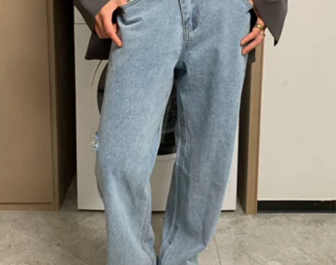 LDWEE/斑蓝牛仔 设计感高腰显瘦牛仔裤...