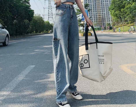 高腰宽松阔腿直筒牛仔裤女2020夏季新款网...