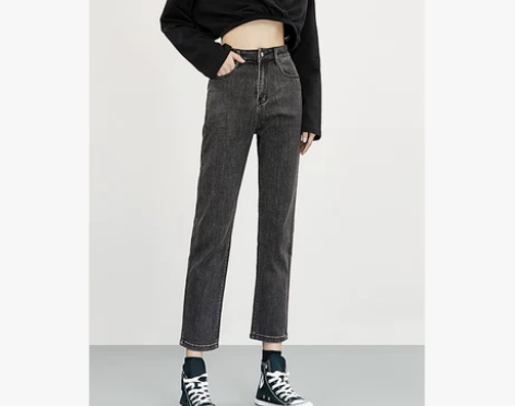 【出】直筒牛仔裤女2021年新款烟灰色阔腿...