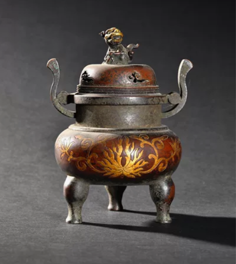 闲玩清代-铜制鎏金狮子钮香薰炉 尺寸:高1...