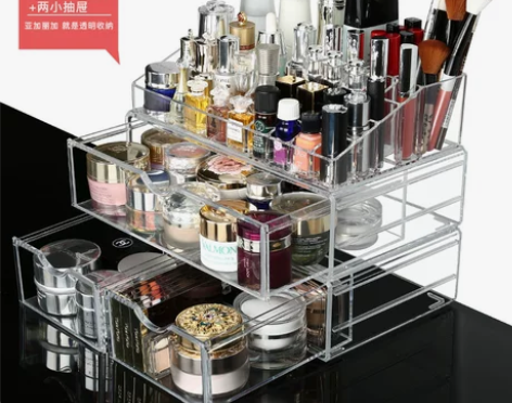 透明抽屉式化妆品收纳盒 组合口红收纳化妆盒...