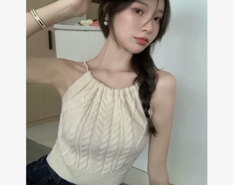 针织吊带背心女2021夏季新款chic设计...