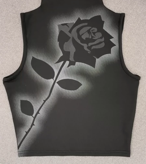 两件背心打包——做旧复古玫瑰印花无袖高领背...
