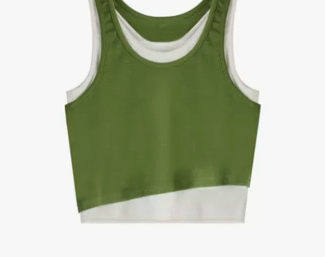 辣妹设计感假两件运动背心女夏季小众绿色外穿...