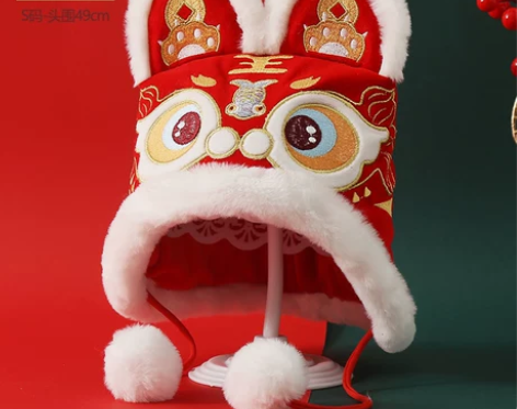 新年帽子女时尚兔耳毛绒帽冬季兔年红色过年帽...
