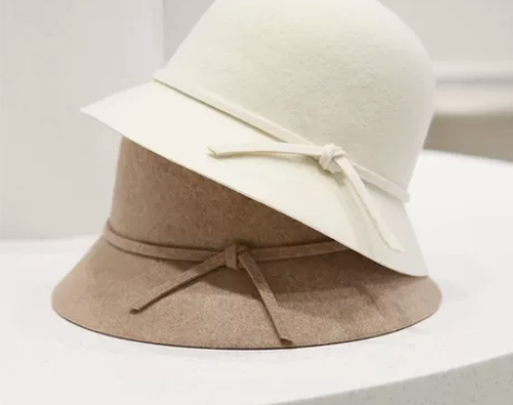 秋冬黑色礼帽女羊毛呢渔夫帽盆帽女韩版 日系...