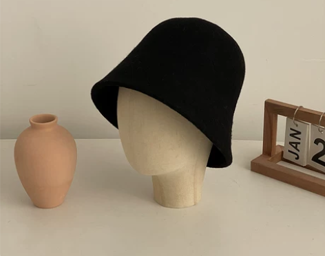 侧面cm羊毛呢水桶帽子女秋冬显脸小素颜大头...