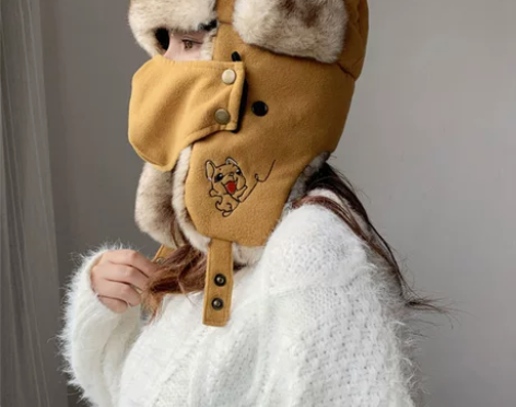 雷锋帽女电动车帽子秋冬季加绒保暖防风骑车防...