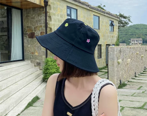 网红黑色渔夫帽女春夏韩版百搭日系防晒遮阳太...