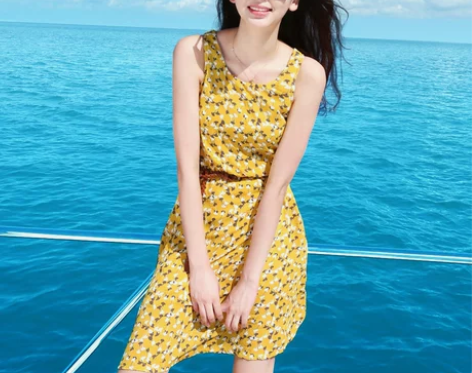 短裙夏女小清新波西米亚沙滩裙吊带裙雪纺碎花...